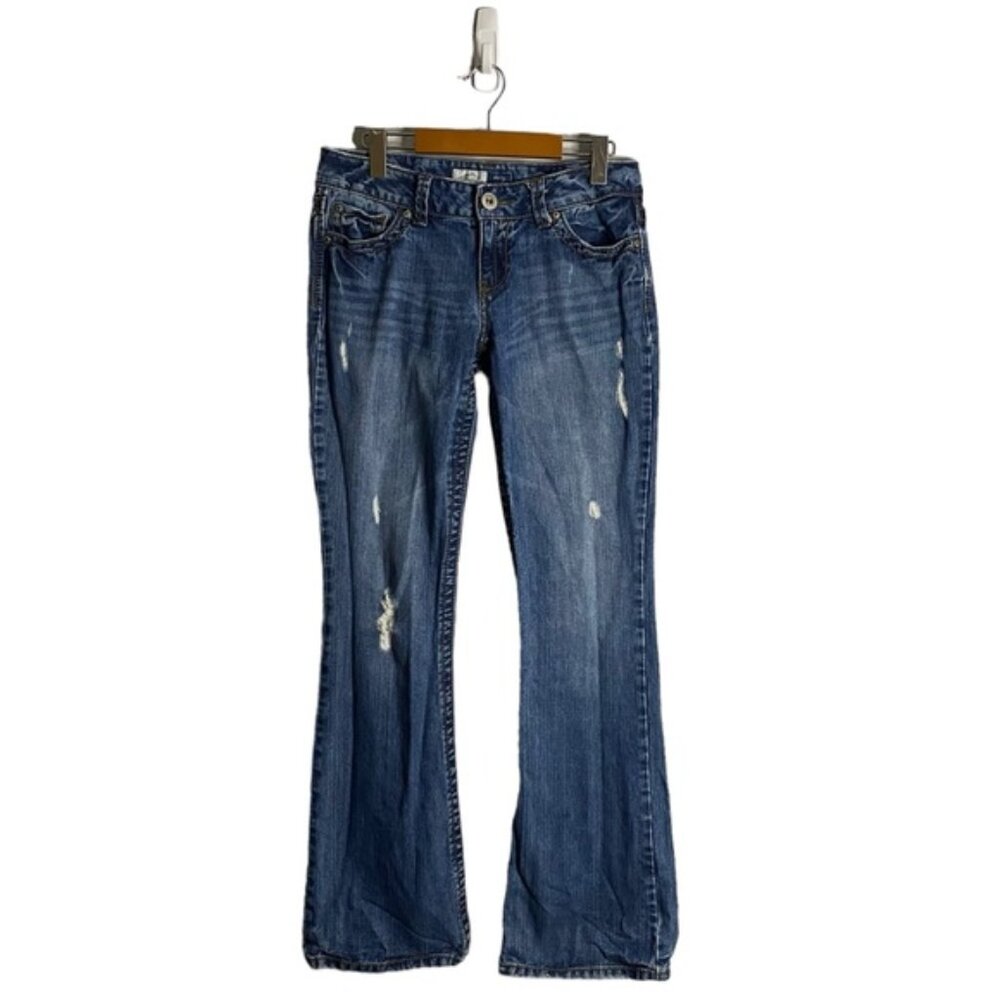 Aeropostale Womens Hailey Medium Indigo Distressed Bootcut Denim Jeans